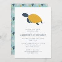 Cute Modern Sea Turtle Simple 1st Birthday