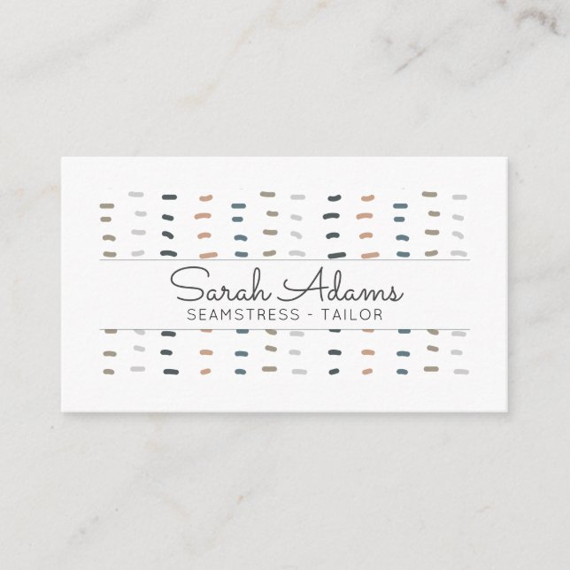 Cute Modern Seamstress Tailor Hand Stitches Logo Business Card (Front)