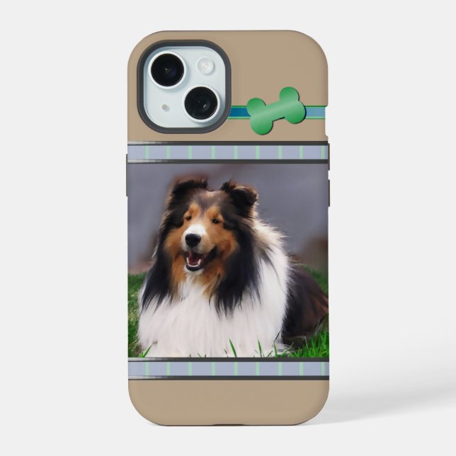 Cute Modern Shetland Sheepdog Dog Art iPhone 15 Case (Back)