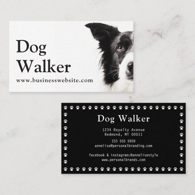 Cute Modern Silhouette Dog Walking Dog Sitting  Business Card (Front/Back)