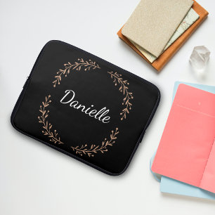 Cute Modern Simple Black & Gold Stylish Monogram Laptop Sleeve