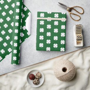Cute Modern Simple Dark Green Lucky Clovers Wrapping Paper