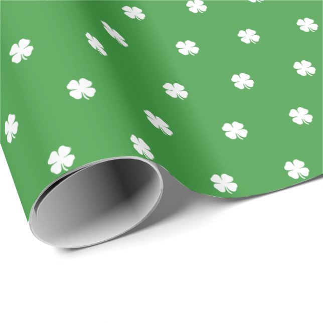 Cute Modern Simple Green Lucky Clovers  Wrapping Paper (Roll Corner)