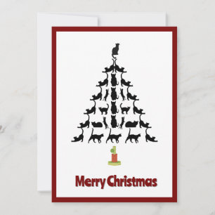 Cute Modern Simple Minimal Cat Christmas Tree Holiday Card