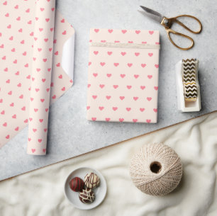 Cute Modern Simple Pink Hearts on Cream Wrapping Paper