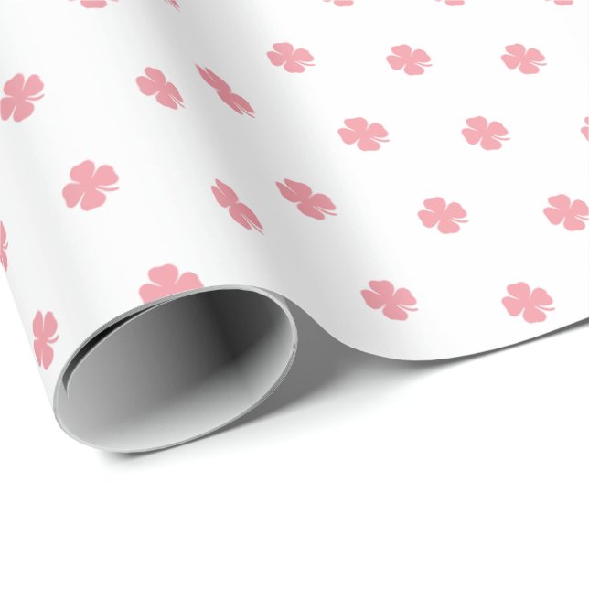 Cute Modern Simple Pink Lucky Clovers  Wrapping Paper (Roll Corner)