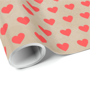 Cute Modern Simple Valentine Red Hearts Kraft  Wrapping Paper