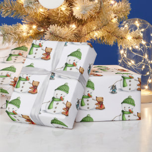 Cute Modern Snowman Christmas Holidays Wrapping Paper