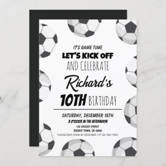 Cute Modern Soccer Sports Kids Birthday Invitation