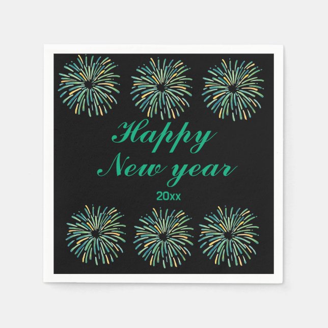 Cute Modern sparkling Black Happy New year  Napkin (Front)