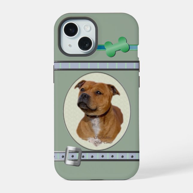 Cute Modern Staffordshire Bull Terrier Dog Art iPhone 15 Case (Back)