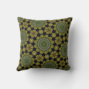 Cute Modern Stylish Green and Gold Mandala Pattern Cushion