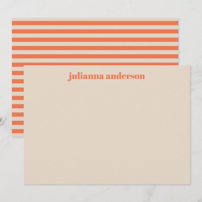 Cute Modern Summer Orange Striped Personalised  Card (Front/Back)