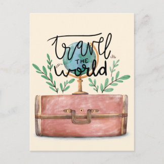 cute modern summer travel watercolor illustration postcard