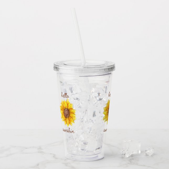 Cute Modern Sunflowers Summer Vacation Acrylic Tumbler (Front Ice)