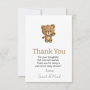 Cute Modern Teddy Bear Baby Shower Thank You Card