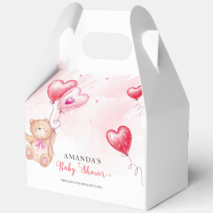 Cute Modern Teddy Bear Heart Balloon Baby Shower Favour Box