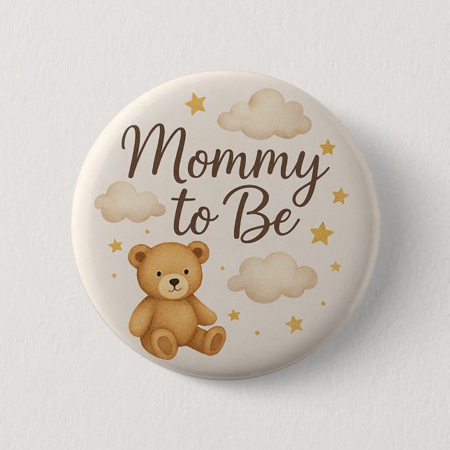 Cute Modern Teddy Bear Mummy to Be  Button (Front)