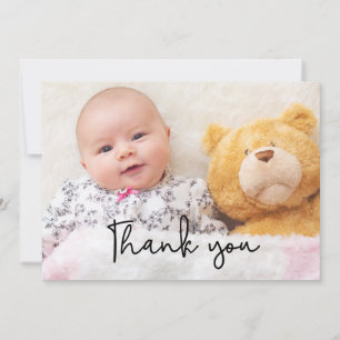 Cute Modern Thank You Overlay Baby Girl Photo Announcement