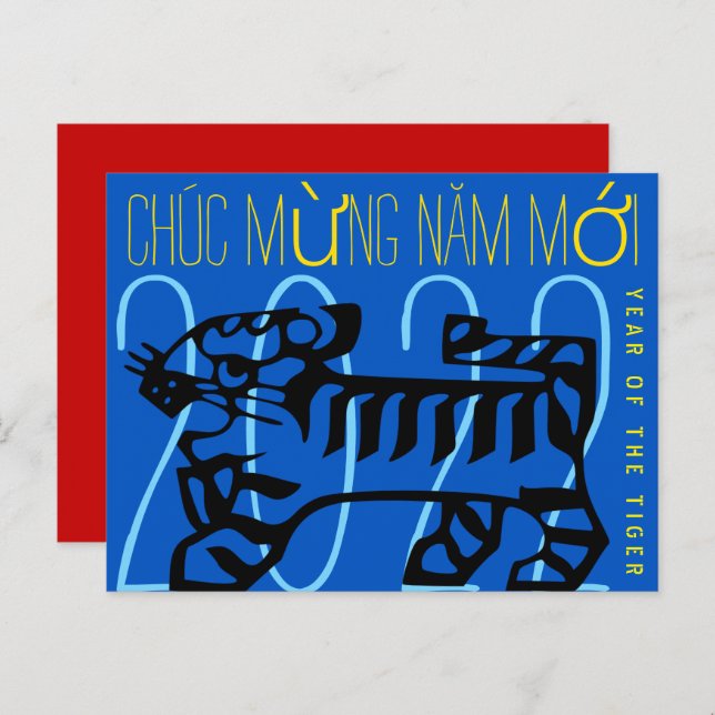 Cute Modern Tiger Year Greeting In Vietnamese HPC Holiday Postcard (Front/Back)