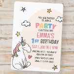 Cute Modern Unicorn and Stars Kid's Birthday Party Invitation<br><div class="desc">Composed of fun sans serif handwritten typography; Cute unicorn  in the backgroud

This is designed by Select Party Supplies,  exclusive for Zazzle.

Available here:
http://www.zazzle.com/store/selectpartysupplies</div>