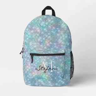 Cute modern unicorn blue faux glitter monogram printed backpack