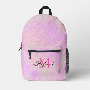 Cute Modern Unicorn Pink Faux Glitter monogram Printed Backpack