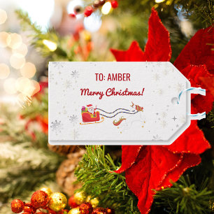 Cute Modern Unicorn Santa Personalised Name Xmas Gift Tags