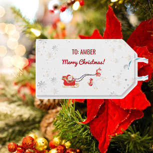 Cute Modern Unicorn Santa Personalised Name Xmas Gift Tags