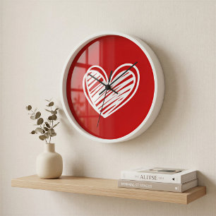 Cute Modern Unique Red Hearts Elegant Romantic Clock