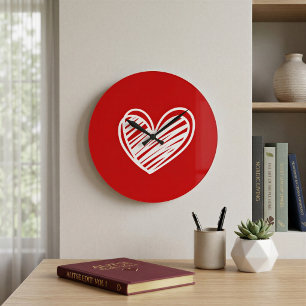 Cute Modern Unique Red Hearts Elegant Romantic Large Clock