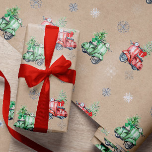 Cute Modern Vespa Christmas Tree Special Delivery Wrapping Paper