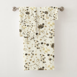 Cute Modern Vintage Beige Wildflowers Bath Towel Set