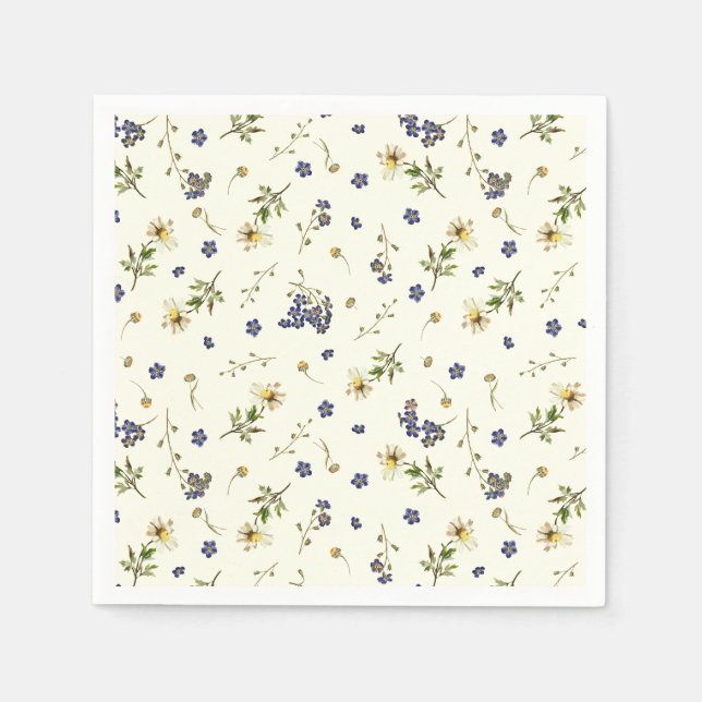 Cute Modern Vintage Wildflowers on White Napkin (Front)