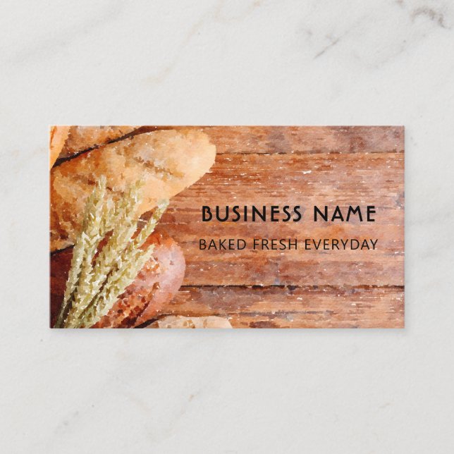 Cute & Modern Watercolor Bread / Bakery Business Card (Front)