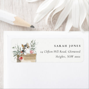 Cute Modern Watercolor Christmas Box Cat Address