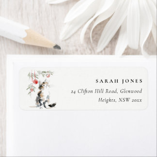 Cute Modern Watercolor Christmas Tree Cat Address