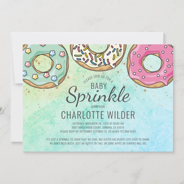 Cute Modern Watercolor Doughnut Baby Sprinkle Invitation (Front)