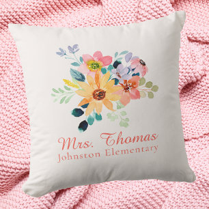 Cute Modern Watercolor Floral Teacher Appreciation Cushion