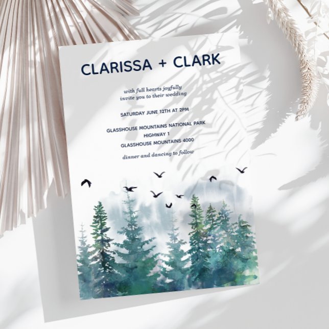 Cute Modern Watercolor Forrest Landscape Wedding I Invitation (Creator Uploaded)