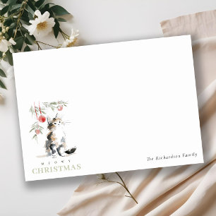 Cute Modern Watercolor Meowy Christmas Tree Cat Card