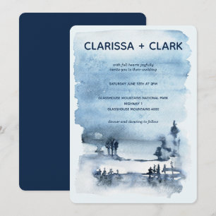 Cute Modern Watercolor Mountain Landscape Wedding Invitation