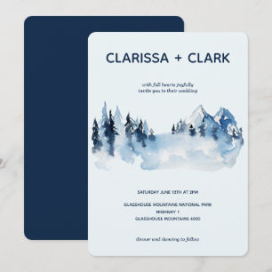 Cute Modern Watercolor Mountain Landscape Wedding Invitation