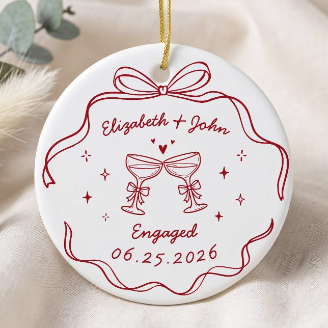 Cute Modern Whimsical Hand Drawn Engagement Ceramic Tree Decoration (Creator Uploaded)