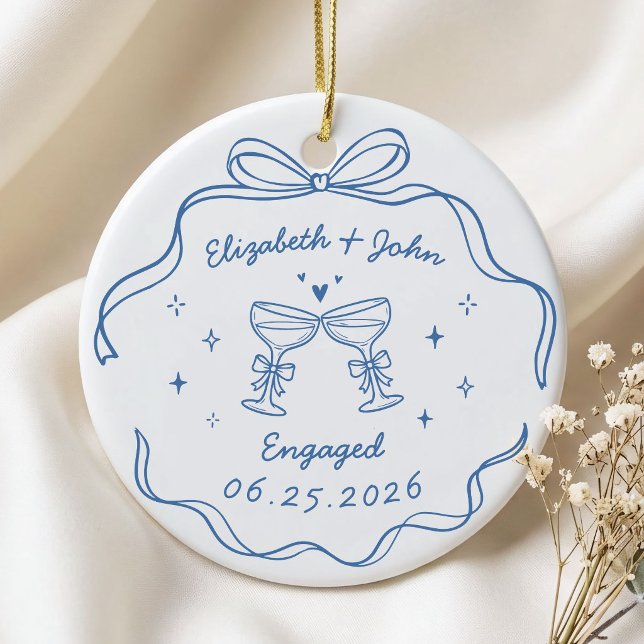 Cute Modern Whimsical Hand Drawn Engagement Ceramic Tree Decoration (Creator Uploaded)