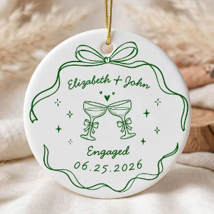 Cute Modern Whimsical Hand Drawn Engagement Ceramic Tree Decoration