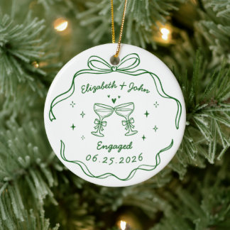 Cute Modern Whimsical Hand Drawn Engagement Ceramic Tree Decoration
