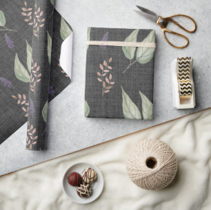 Cute Modern Whimsical Leaves and Lavender Wrapping Paper