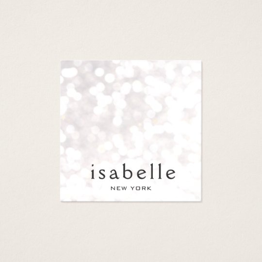 Cute Modern White Bokeh Glitter Square Square Business Card