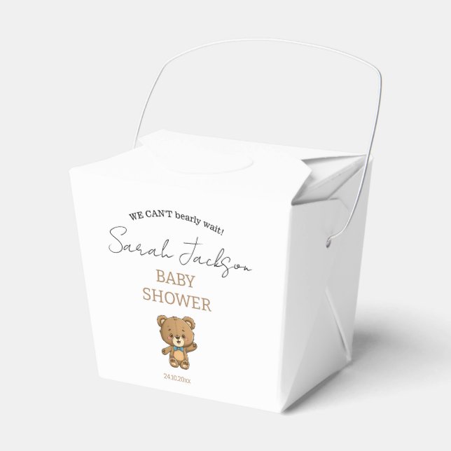 Cute Modern White Neutral Teddy Bear Baby Shower Favour Box (Front Side)